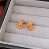Pendientes de Calabaza con Aguja de Plata Galvanizada en Oro Real Piedra Ojo de Tigre Moda Lujo Ligero Temperamento Pendientes de Botón Personalidad de Nicho Pendientes de Gama Alta
