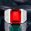 Anillo de esmeralda natural estilo coreano para hombre, chapado en platino de 18k, con circonita de tesoro verde color tesoro, anillo abierto