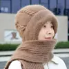 Chapéu de Lã Retro Confortável Novo para Mulheres Outono e Inverno Processamento Personalizado Chapéu de Lã Espessado Chapéu Cachecol Integrado Chapéu de Neve