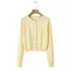 Cardigan Tejido de Punto Elegante Estilo Europeo y Americano Transfronterizo Z 2025 Nueva Moda Femenina Retro Americano Amarillo Claro Cuello Redondo Manga Larga