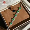 Pulsera de Lujo con Diamantes Completos, Plata Chapada Blanca Hielo, Incrustaciones de Calcedonia Verde, Ágata Rosa, Pulsera de Jade para Mujer, Suministro en Vivo