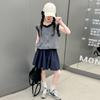 Conjunto de Falda sin Mangas a Rayas para Niñas Verano 2025 Nuevo Elegante Moda Coreana Traje Infantil para Niñas Ropa de Verano