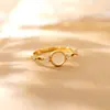 Nuevo Anillo Chinoiserie de Plata de Ley S925 Chapado en Oro con Calcedonia Blanca para Mujer Geométrico Redondo Retro Nicho Simple Versátil