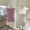 Top regata em tom roxo-rosado/off-white com suporte lateral, estilo coreano, caimento justo, versátil, Ye Hong Apparel, algodão