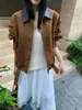 Chaqueta corta de ante para mujer con bloques de color Maillard y cuello alto, nueva colección primavera 2026, la chaqueta de moda y popular de este año
