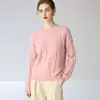 Top Básico de Malha Canelada 100% Caxemira com Gola Redonda Casual Cor Sólida para Temperamento, Deslocamento, Aquecimento