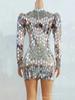 Vestido Mini de Malla Sexy con Lentejuelas y Espejo de Moda Atuendo para Fiesta de Cumpleaños por la Noche Celebración Discoteca Cantante Bailarina