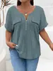 2025 Amazon Primavera/Verano Nuevo Top de Color Sólido Talla Grande para Mujer Cremallera Manga Corta Bolsillo Falso Jersey Camiseta Ajuste Holgado