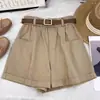 Pantalones Cortos de Trabajo de Algodón Puro de Cintura Alta, Estilo de Verano Delgado, Estilo Coreano Versátiles Florales Dobladillo Enrollado Petite Casual de Pierna Ancha en Línea A