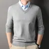 Camiseta base de tricô grossa com design de duas peças para homens, 450g, gola de camisa solta, Roupas Masculinas Novas Outono 2025