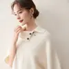 Nuevo Estilo Otoño/Invierno 2026 Suéter de Punto para Mujer de Cachemira, Holgado, Manga Tres Cuartos, Cuello Solapa, Estilo Pullover Raglán, Oculta Imperfecciones y Luce Delgado