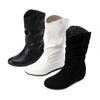 Botas Médias Femininas Outono e Inverno Novas Botas Curtas Pretas Brancas Altura Interna Botas de Boca Larga Femininas Botas Femininas Martins