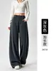 Calça de malha casual feminina marrom, nova para primavera/outono de 2026, cintura alta, solta, casual, com caimento, slim-fit, perna larga
