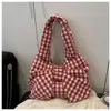 Bolsa de chaleco a cuadros retro estilo coreano al por mayor, bolso de hombro de gran capacidad, bolsa de compras ligera, bolsa de lona versátil para estudiantes mujeres
