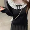 Suéter de Tricô Derong com Gola Peter Pan e Laço de Renda, Design Elegante Feminino, Novo Top Espesso Quente Emagrecedor Outono e Inverno, Tendência