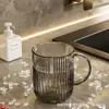 Copo Transparente de Bochecho de Alto Acabamento, Copo de Escova de Dentes, Copo de Bochecho com Padrão de Listras Verticais, Copo de Água, Estilo Nórdico, Luxo Leve