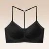 Sexy camisola brillante de cuello en V con hermoso diseño en la espalda, sujetador inalámbrico para mujer con copas fijas, transpirable, cómodo, camiseta sin mangas sin costuras para mujer