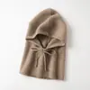 Otoño e Invierno Grueso con Cordón Cachemira Integrado Gorro para Mujer Cachemira de Cabra Rayado Jersey de Punto Cálido Protección para Orejas Protección para el Cuello Cubre Cabeza Gorro