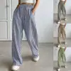 Pantalones Anchos de Rayas Nuevos Transfronterizos Europeos y Americanos para Amazon con Bolsillos con Cordón Pantalones Largos Rectos Casuales Ropa para Mujer 2026