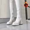 Botas Largas Jinbukang por Encima de la Rodilla, Punta Cuadrada, Botas Ajustadas, Tacón Grueso, Plataforma Impermeable de Otoño e Invierno para Mujer, Tacón Ultra Alto, Suela Gruesa Elástica