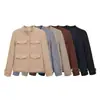 Roupas Femininas Transfronteiriças 2026 Moda Europeia e Americana Casual Bolsos Múltiplos Botão Fechamento Gola Alta Estilo Pequeno Chanel Jaqueta Feminina B22691
