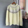 Suéter de punto jacquard con patrón de diamantes y cuello redondo para mujer, Nuevo top de punto casual holgado para Otoño/Invierno 2025