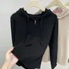 Moletom com capuz e estampa de espinha de peixe para mulheres, para primavera, outono e inverno, cor sólida, design estiloso, emagrecedor, nicho, peça externa, jaqueta cardigã com zíper