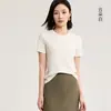 Camiseta redonda de estilo francés para mujer, primavera/verano, hecha de lana de lyocell, fresca al tacto, manga corta, hombro normal, escote de puntada múltiple a la moda