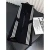 Pantalones casuales para hombre de estilo retro americano con tres rayas de color contrastante, pantalones de verano holgados, finos y transpirables, pantalones deportivos de pierna recta