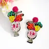 Brincos de Miçangas Seed Bordados à Mão em Vidro de Champanhe Personalizado Transfronteiriço, Brincos Color Block de Frutas e Comida da Moda, Versátil e de Alta Qualidade