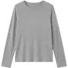 Camiseta de manga comprida de outono para mulheres, camisa básica lisa de corte solto, top de gola redonda slim fit, peça externa estilosa