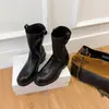 Nuevas botas de cowboy vintage desgastadas de 5 cm de altura, con punta redonda y textura, de media pantorrilla para mujer