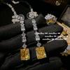Collar de Gema Copo de Nieve Canario Mujer Rica Feliz Chapado en Oro de 18K Amarillo Ganso Gota de Agua Zirconia de Gran Quilate Pendientes