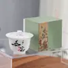 Conjunto de Chá de Viagem Gaiwan Cultural e Criativo Yue Rui, Conjunto Portátil com Uma Tigela e Duas Xícaras com Filtro Preparador de Chá, Conjunto de Chá para Armazenamento no Carro