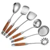 Spot al por mayor acero inoxidable 304 juego de utensilios de cocina espátula mango de palisandro colador engrosado aislamiento térmico espátula para cocinar freír pescado