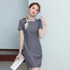Moda coreana de primavera e verão temperamento gola redonda cintura alta vestido roupa de negócios vestido longo salão de beleza ferramenta