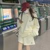 Traje gris de moda europea y americana para mujer, suéter holgado con letras, ropa deportiva informal, pantalones cortos, traje de otoño de dos piezas