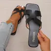 Pantuflas Planas de Exterior para Mujer 2025 Verano Nuevas Versátiles de Una Tira Sandalias de Playa Zapatos para Mujer de Comercio Exterior Transfronterizo