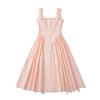 Vestido midi plissado elegante e delicado com barra ampla, estilo conto de fadas, para a primavera de 2025, unindo as fronteiras europeia e americana.