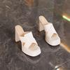 Pantuflas de Tacón Alto para Mujer 2026 Verano Nuevo Estilo Sandalias de Tacón Grueso con Punta Cuadrada para Uso en Exteriores Plataforma Impermeable Charol Moda Slip-Ons