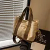 Bolso de Lona tipo Cesta Casual Europeo y Americano Bordado con Letras Bloques de Color 2023 Nuevo Bolso de Mano Bolso de Hombro con Textura Vintage
