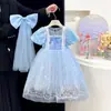 Vestido de Verano para Niñas Nuevo de Verano Vestido de Princesa de Malla para Niños Moda para Niñas Vestido de Gasa con Mangas Abullonadas