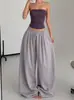 Calça larga estilo retro americano para mulheres, adequada para primavera e outono, com cordão, tecido fluido, estilo casual, corte solto, perfeita para dança de jazz, e design de comprimento total