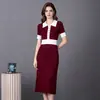Amazon Transfronterizo Vestido de Verano de Manga Corta con Solapa de Bloques de Color Tejido Ceñidor de Cintura Adelgazante para Mujer Textura de Alta Calidad para el Trabajo