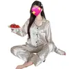 Pijama de Seda Simple de Lunares para Mujer de Primavera y Otoño Nuevo Conjunto de Dos Piezas de Manga Larga y Pantalón Largo Ropa de Casa Venta al por Mayor