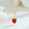 Nuevo Collar Dulce y Lindo de Acero de Titanio con Forma de Gota de Aceite de Fresa y Cereza para Mujer, Cadena Sencilla Versátil para la Clavícula, Venta al por Mayor