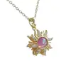 Colar para Mulheres com Pingente de Sol Colorido Rotativo, Colar de Cobre Dourado para Comércio Exterior Transfronteiriço Amazon, Pingente de Sol de Opala
