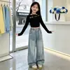 Pantalones Vaqueros de Niña Estilo Coreano con Fuegos Artificiales de Pedrería Primavera y Otoño 2026 Nuevos para Niños Medianos y Grandes Pantalones de Pierna Ancha Elegantes y Modernos