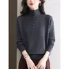 Top de punto de manga larga de color liso para mujer, capa base Otoño Invierno 2026, nuevo, tacto de alta gama, ropa interior, suéter elegante, moderno