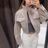 2026 Roupa Feminina Transfronteiriça Europeia e Americana Estilo Minimalista Tendência Cor Sólida Bolso Gola Alta Zíper Manga Longa Jaqueta Top